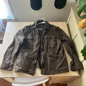 Express Mens Military Jacket / Size L / Brown Khaki Collar Utilitarian Zip